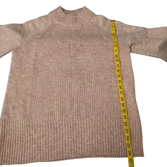 Blush Pink Pointelle Knit Mock Neck Oversized Sweater Soft Wool Blend Medium LC - Picture 6 of 10